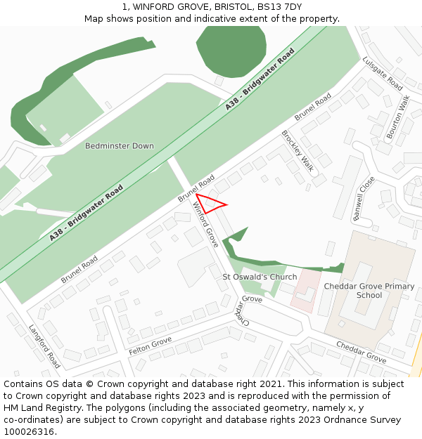 1, WINFORD GROVE, BRISTOL, BS13 7DY: Location map and indicative extent of plot