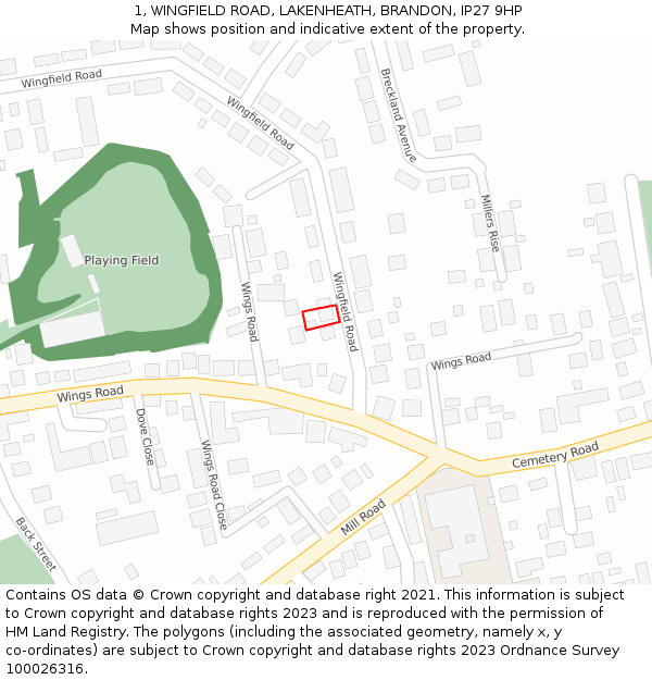 1, WINGFIELD ROAD, LAKENHEATH, BRANDON, IP27 9HP: Location map and indicative extent of plot