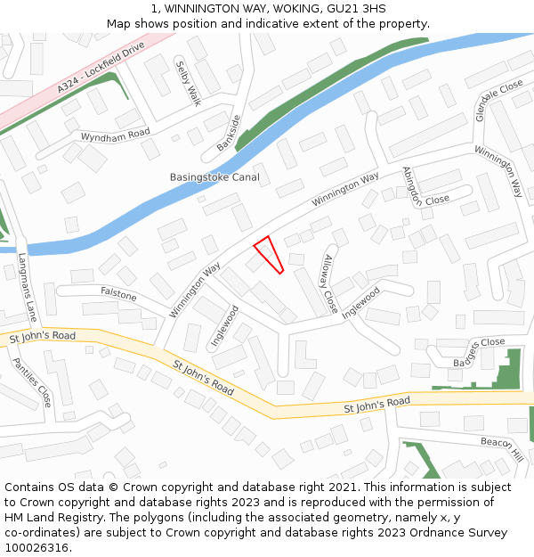 1, WINNINGTON WAY, WOKING, GU21 3HS: Location map and indicative extent of plot