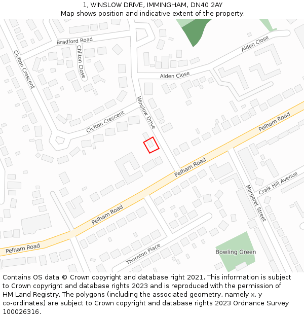 1, WINSLOW DRIVE, IMMINGHAM, DN40 2AY: Location map and indicative extent of plot
