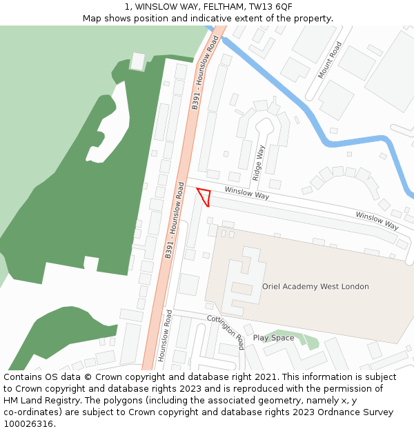 1, WINSLOW WAY, FELTHAM, TW13 6QF: Location map and indicative extent of plot