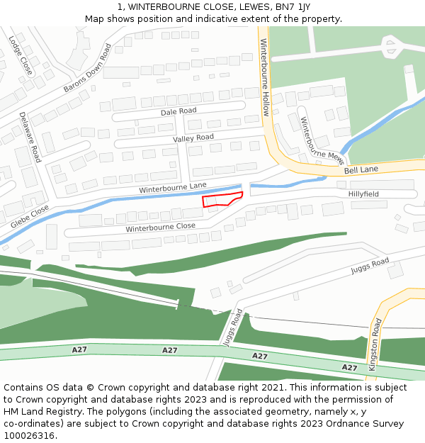 1, WINTERBOURNE CLOSE, LEWES, BN7 1JY: Location map and indicative extent of plot