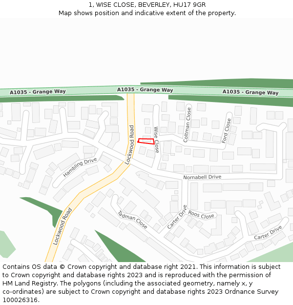 1, WISE CLOSE, BEVERLEY, HU17 9GR: Location map and indicative extent of plot