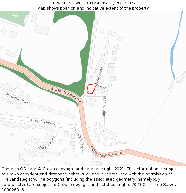 1, WISHING WELL CLOSE, RYDE, PO33 1FS: Location map and indicative extent of plot