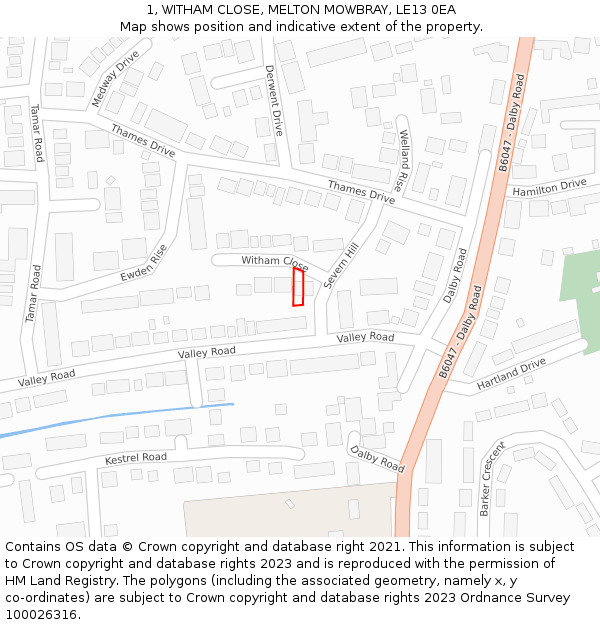 1, WITHAM CLOSE, MELTON MOWBRAY, LE13 0EA: Location map and indicative extent of plot