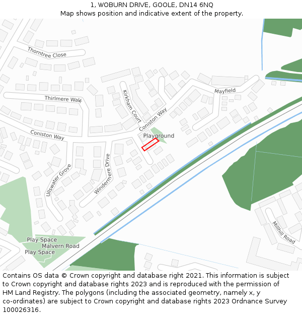 1, WOBURN DRIVE, GOOLE, DN14 6NQ: Location map and indicative extent of plot
