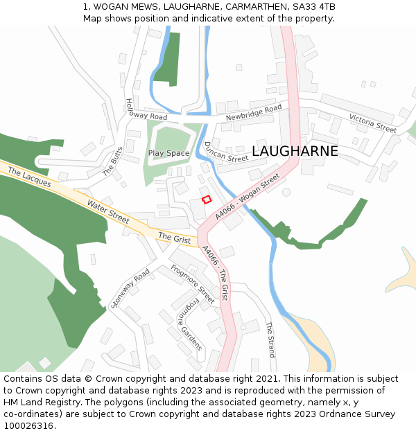 1, WOGAN MEWS, LAUGHARNE, CARMARTHEN, SA33 4TB: Location map and indicative extent of plot