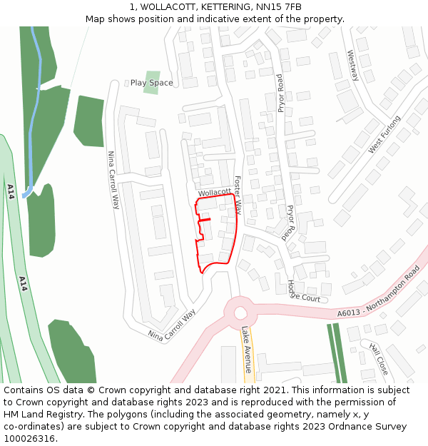 1, WOLLACOTT, KETTERING, NN15 7FB: Location map and indicative extent of plot
