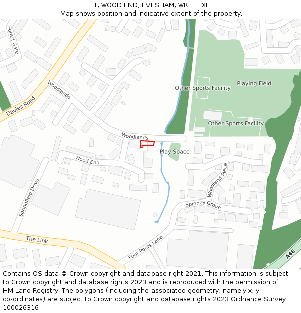 1, WOOD END, EVESHAM, WR11 1XL: Location map and indicative extent of plot