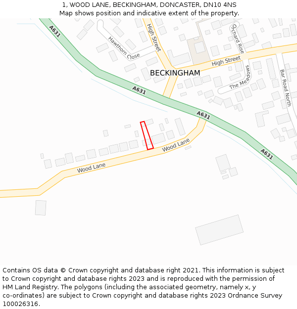 1, WOOD LANE, BECKINGHAM, DONCASTER, DN10 4NS: Location map and indicative extent of plot