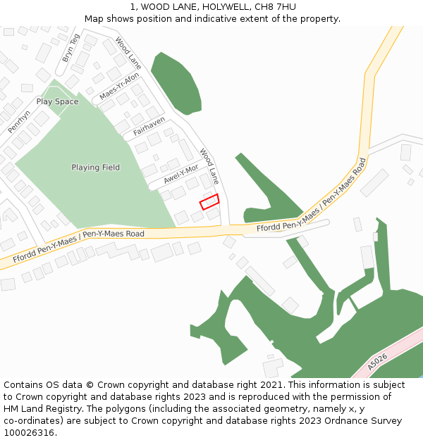 1, WOOD LANE, HOLYWELL, CH8 7HU: Location map and indicative extent of plot