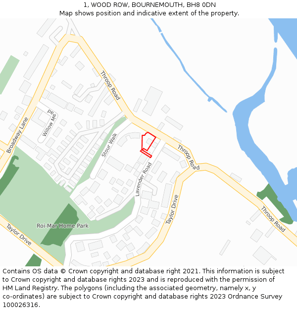 1, WOOD ROW, BOURNEMOUTH, BH8 0DN: Location map and indicative extent of plot