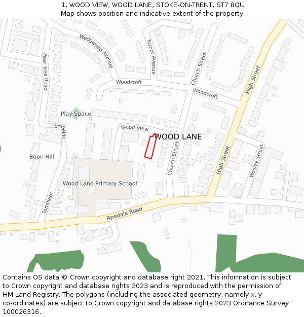 1, WOOD VIEW, WOOD LANE, STOKE-ON-TRENT, ST7 8QU: Location map and indicative extent of plot