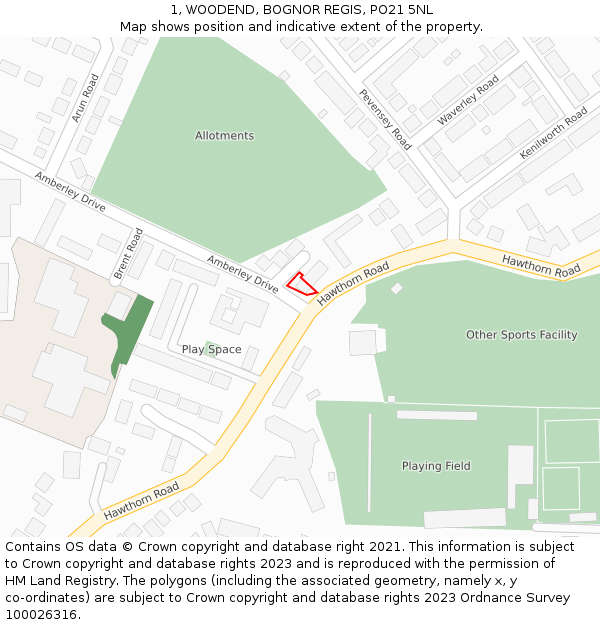 1, WOODEND, BOGNOR REGIS, PO21 5NL: Location map and indicative extent of plot