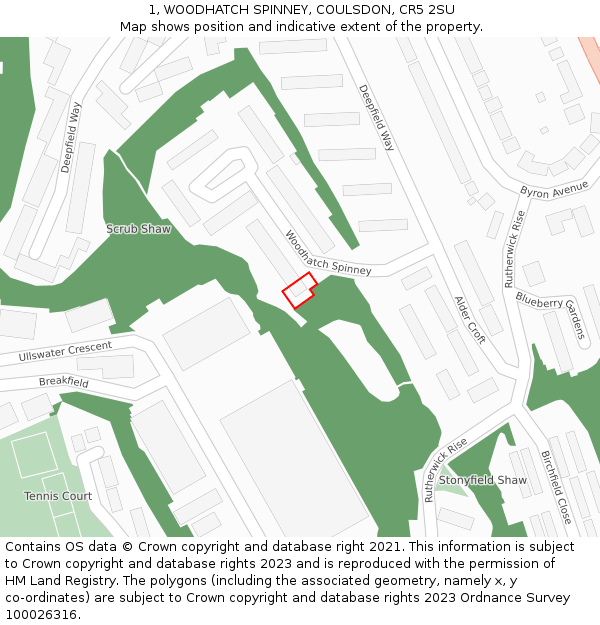 1, WOODHATCH SPINNEY, COULSDON, CR5 2SU: Location map and indicative extent of plot