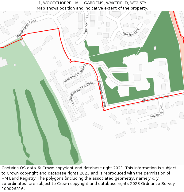 1, WOODTHORPE HALL GARDENS, WAKEFIELD, WF2 6TY: Location map and indicative extent of plot