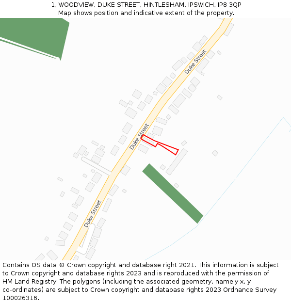 1, WOODVIEW, DUKE STREET, HINTLESHAM, IPSWICH, IP8 3QP: Location map and indicative extent of plot