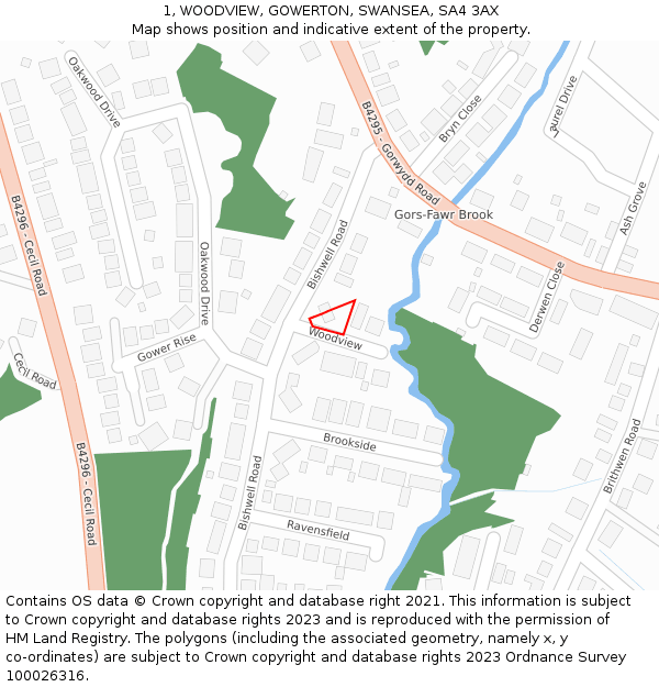 1, WOODVIEW, GOWERTON, SWANSEA, SA4 3AX: Location map and indicative extent of plot