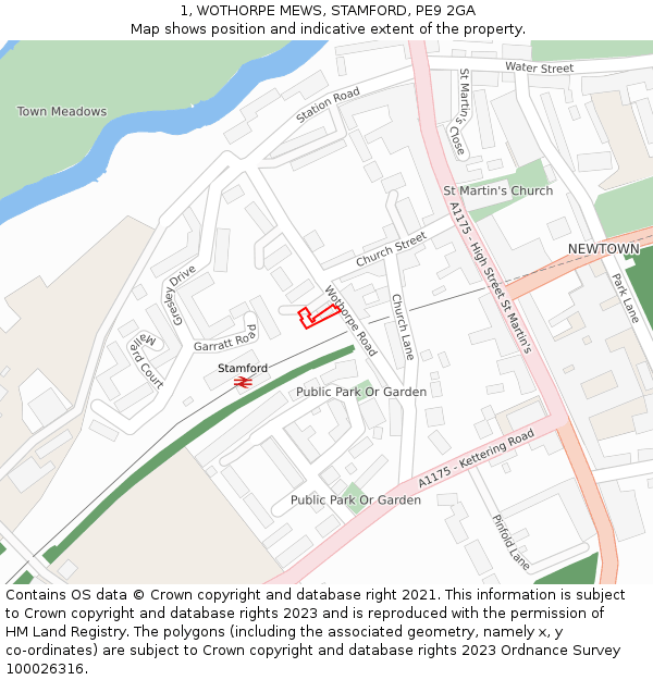 1, WOTHORPE MEWS, STAMFORD, PE9 2GA: Location map and indicative extent of plot