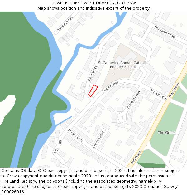 1, WREN DRIVE, WEST DRAYTON, UB7 7NW: Location map and indicative extent of plot