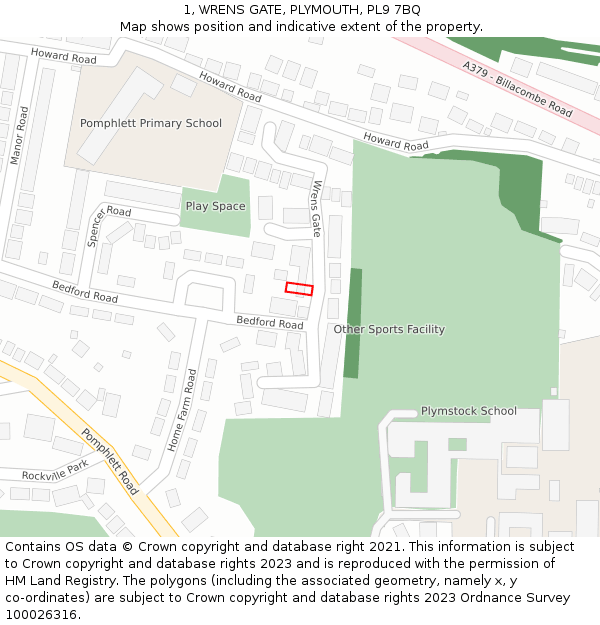 1, WRENS GATE, PLYMOUTH, PL9 7BQ: Location map and indicative extent of plot