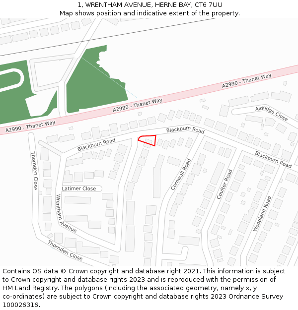 1, WRENTHAM AVENUE, HERNE BAY, CT6 7UU: Location map and indicative extent of plot