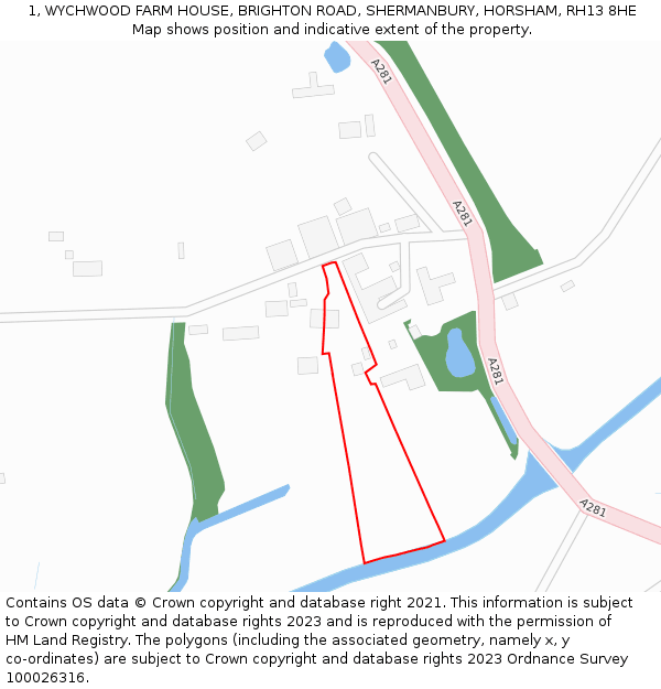 1, WYCHWOOD FARM HOUSE, BRIGHTON ROAD, SHERMANBURY, HORSHAM, RH13 8HE: Location map and indicative extent of plot