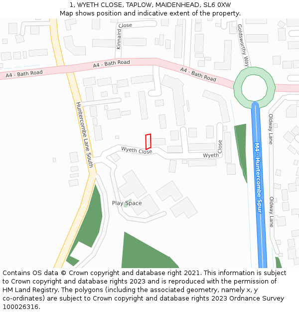 1, WYETH CLOSE, TAPLOW, MAIDENHEAD, SL6 0XW: Location map and indicative extent of plot