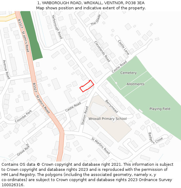 1, YARBOROUGH ROAD, WROXALL, VENTNOR, PO38 3EA: Location map and indicative extent of plot