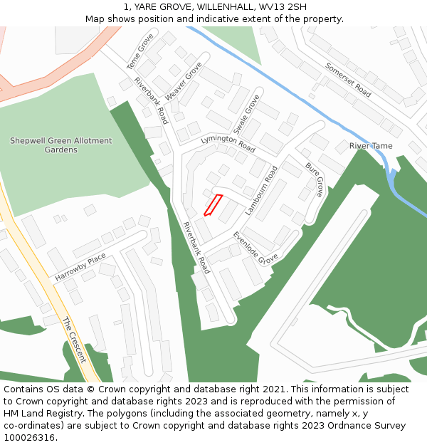 1, YARE GROVE, WILLENHALL, WV13 2SH: Location map and indicative extent of plot
