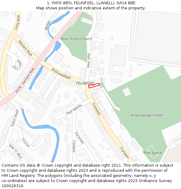 1, YNYS WEN, FELINFOEL, LLANELLI, SA14 8BE: Location map and indicative extent of plot