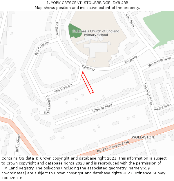 1, YORK CRESCENT, STOURBRIDGE, DY8 4RR: Location map and indicative extent of plot