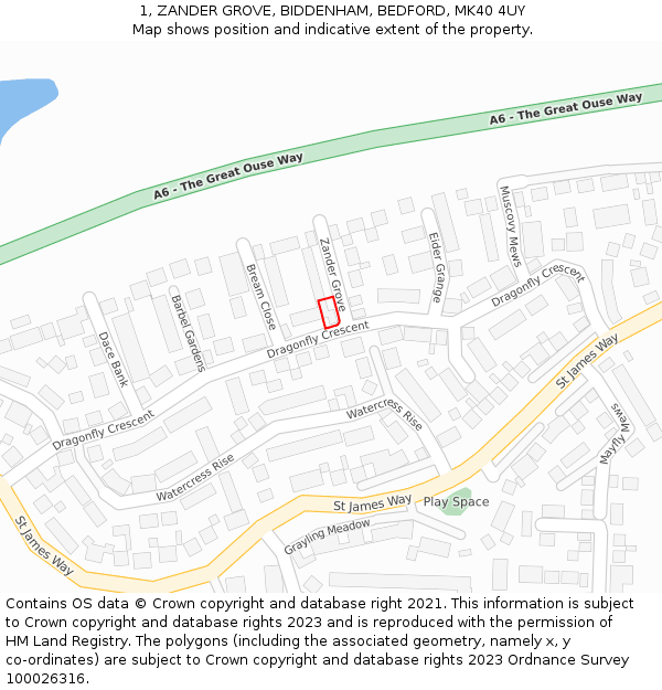 1, ZANDER GROVE, BIDDENHAM, BEDFORD, MK40 4UY: Location map and indicative extent of plot