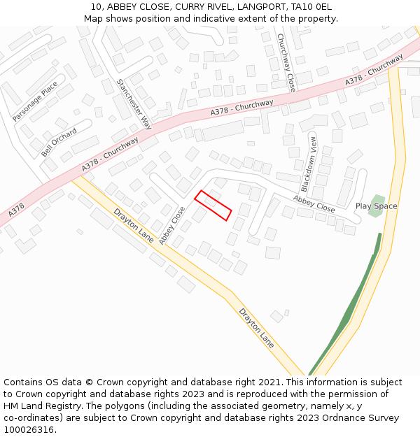 10, ABBEY CLOSE, CURRY RIVEL, LANGPORT, TA10 0EL: Location map and indicative extent of plot