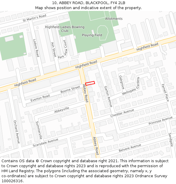 10, ABBEY ROAD, BLACKPOOL, FY4 2LB: Location map and indicative extent of plot