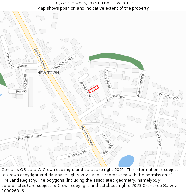 10, ABBEY WALK, PONTEFRACT, WF8 1TB: Location map and indicative extent of plot