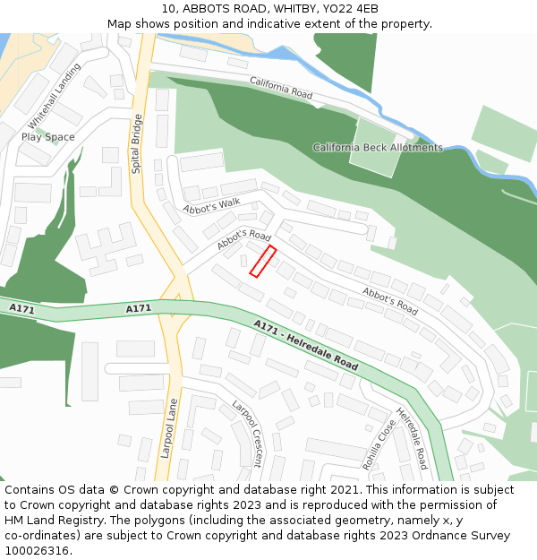 10, ABBOTS ROAD, WHITBY, YO22 4EB: Location map and indicative extent of plot