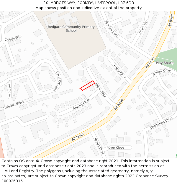 10, ABBOTS WAY, FORMBY, LIVERPOOL, L37 6DR: Location map and indicative extent of plot