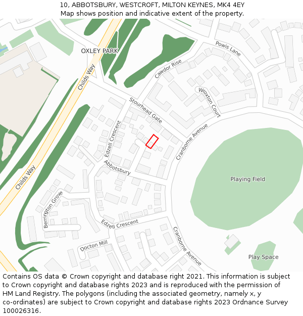 10, ABBOTSBURY, WESTCROFT, MILTON KEYNES, MK4 4EY: Location map and indicative extent of plot