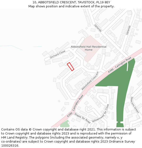 10, ABBOTSFIELD CRESCENT, TAVISTOCK, PL19 8EY: Location map and indicative extent of plot