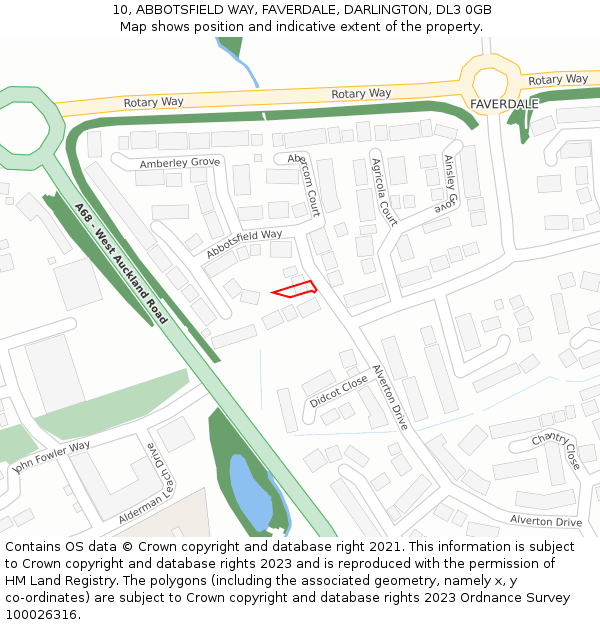 10, ABBOTSFIELD WAY, FAVERDALE, DARLINGTON, DL3 0GB: Location map and indicative extent of plot