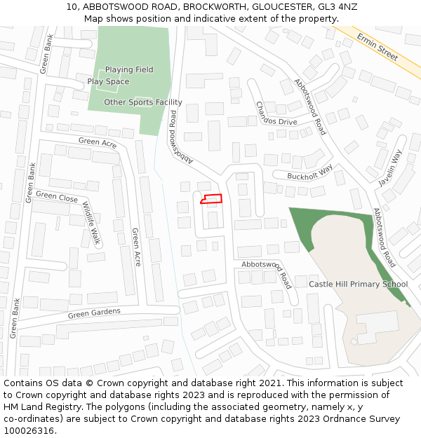 10, ABBOTSWOOD ROAD, BROCKWORTH, GLOUCESTER, GL3 4NZ: Location map and indicative extent of plot