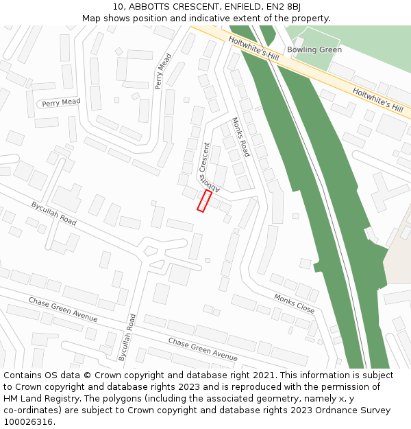 10, ABBOTTS CRESCENT, ENFIELD, EN2 8BJ: Location map and indicative extent of plot