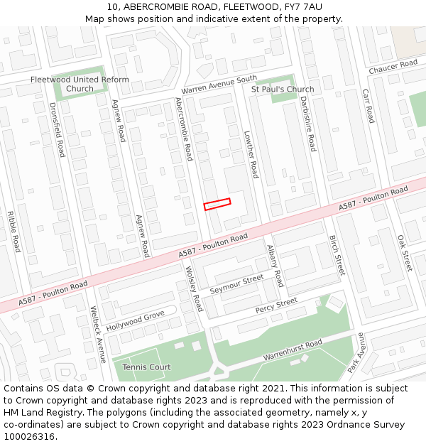 10, ABERCROMBIE ROAD, FLEETWOOD, FY7 7AU: Location map and indicative extent of plot