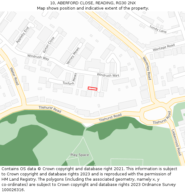 10, ABERFORD CLOSE, READING, RG30 2NX: Location map and indicative extent of plot