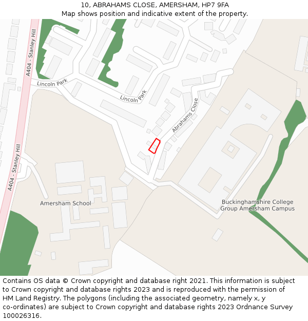 10, ABRAHAMS CLOSE, AMERSHAM, HP7 9FA: Location map and indicative extent of plot