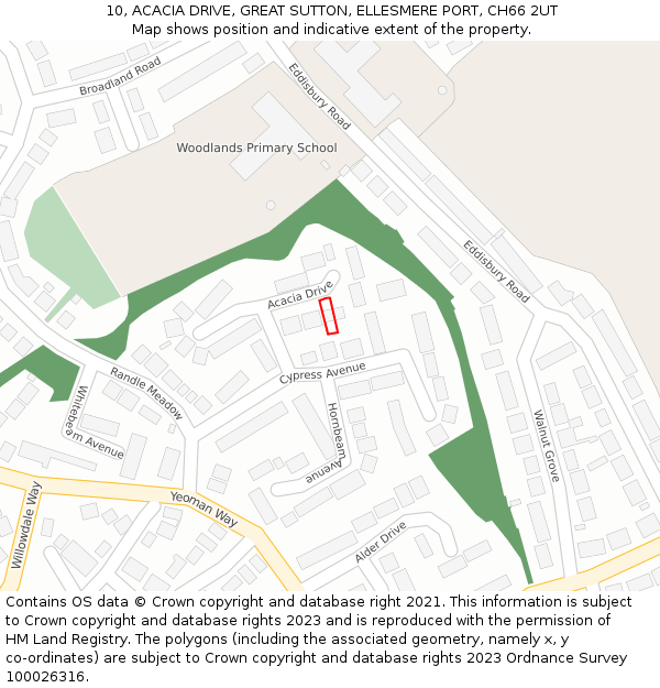 10, ACACIA DRIVE, GREAT SUTTON, ELLESMERE PORT, CH66 2UT: Location map and indicative extent of plot