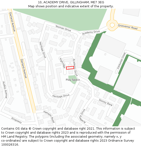 10, ACADEMY DRIVE, GILLINGHAM, ME7 3EG: Location map and indicative extent of plot