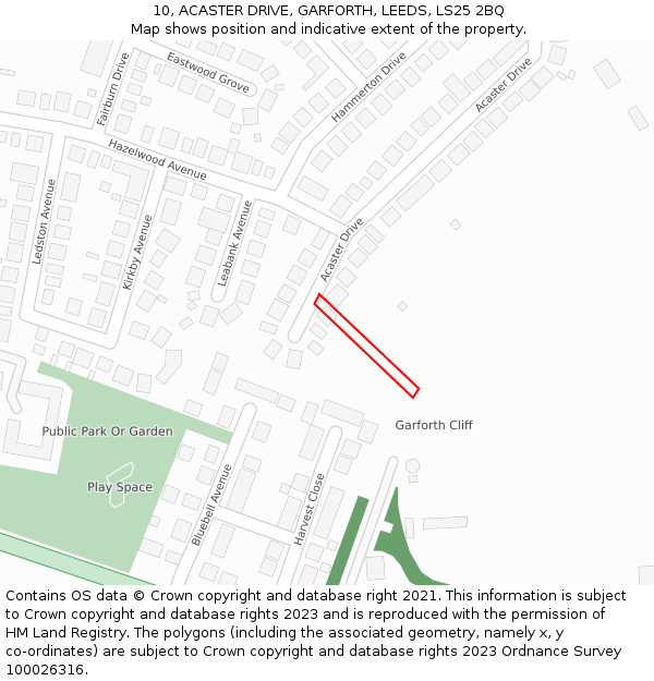 10, ACASTER DRIVE, GARFORTH, LEEDS, LS25 2BQ: Location map and indicative extent of plot
