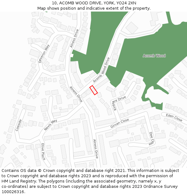 10, ACOMB WOOD DRIVE, YORK, YO24 2XN: Location map and indicative extent of plot